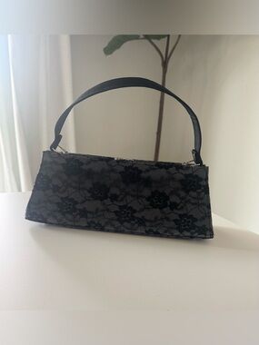 Vintage 90s Style Black Floral Lace Baguette Bag Whimsigoth Vampy 🖤